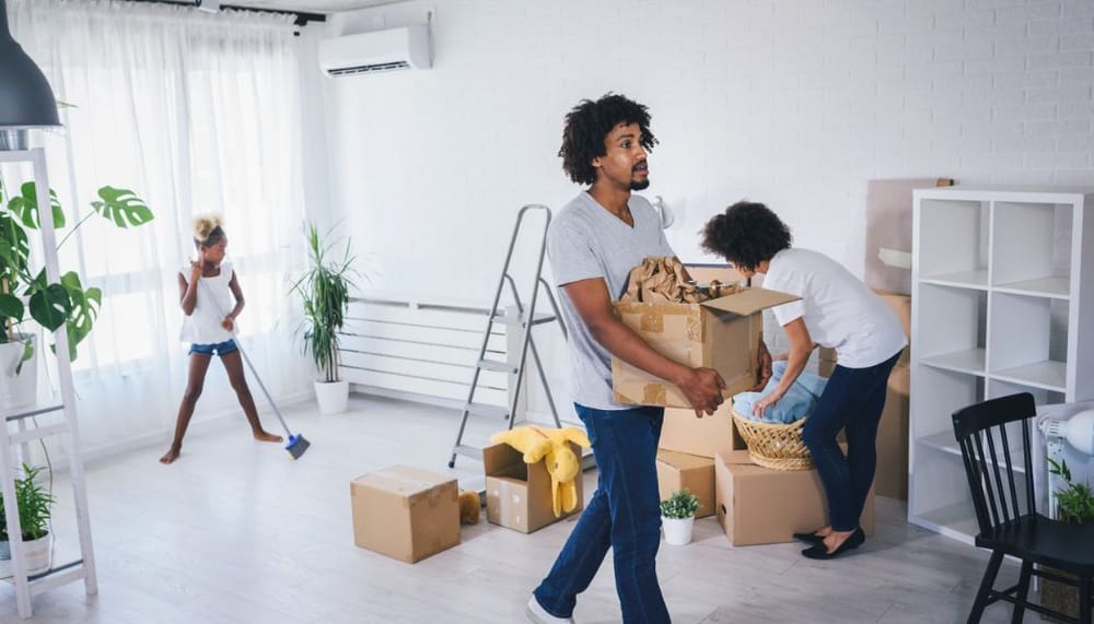 cleaning home with family